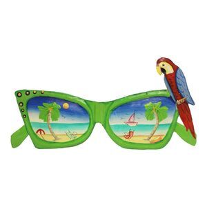 Lime Green Sunglasses with Parrot Haitian Metal Wall Decor 13.5 Inch